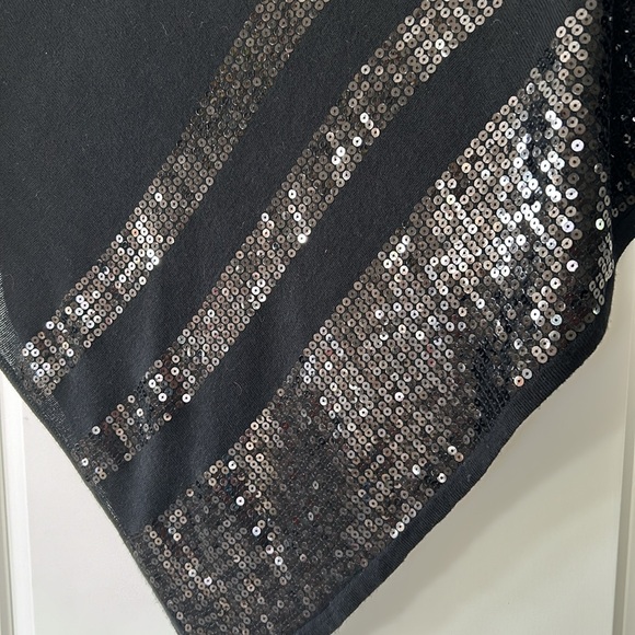 Belldini Sequined Striped Cowl-Neck Knit Poncho Style Sweater Black - Picture 7 of 10